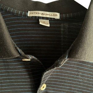 Peter Millar Polo Shirt Mens small  Black w/ blue Striped Short Sleeve Cotton